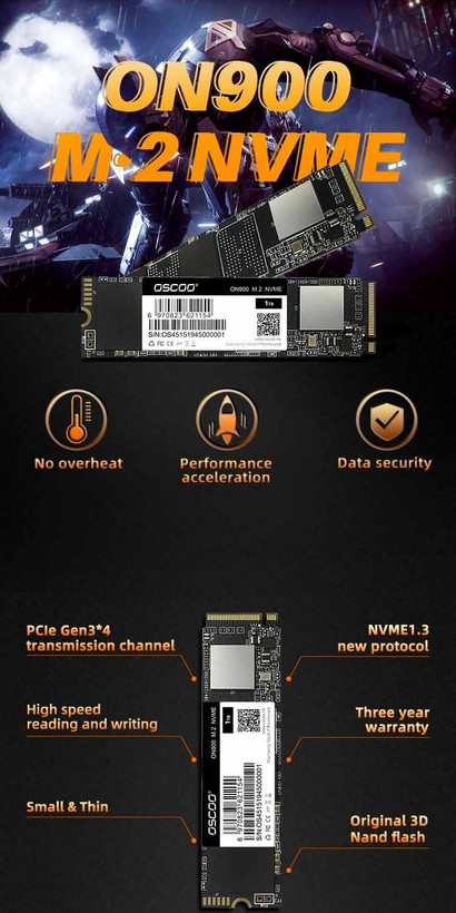 حافظه اس اس دی اینترنال اوسکو مدل ON900 M.2 2280 NVMe ظرفیت 512 گیگابایت