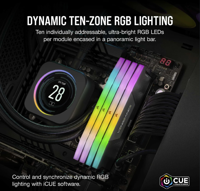 رم کورسیر مدل CORSAIR VENGEANCE RGB 48GB (DUAL) 6000MHz CL36 Black