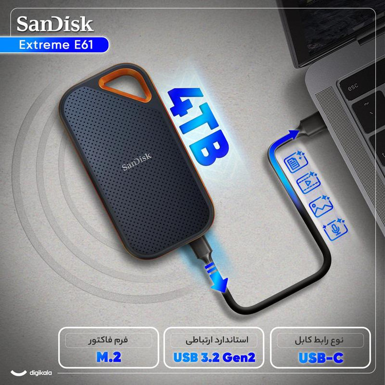 حافظه اس اس دی اکسترنال سن دیسک مدل SanDisk E61 Extreme 4TB